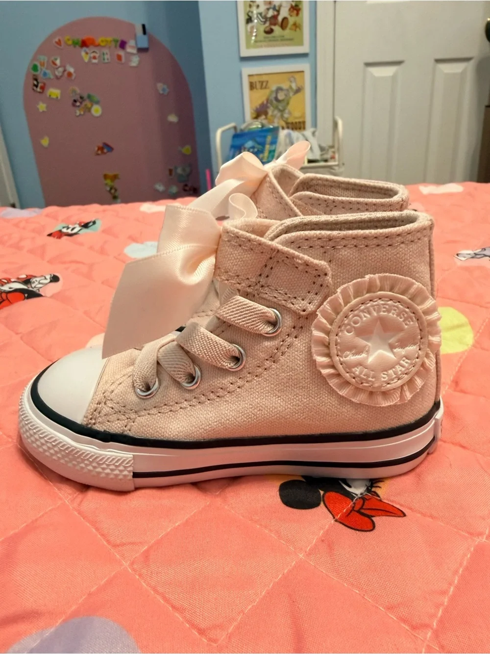 Converse Kids Light Pink High-Top Sneakers with Ribbon Bow
